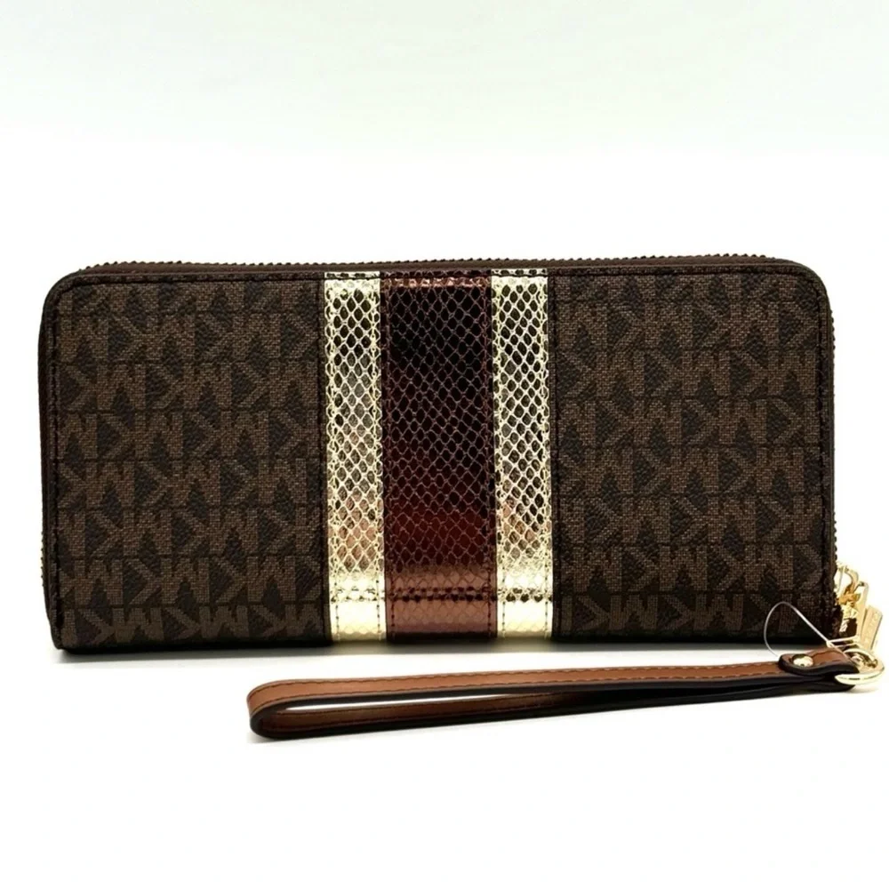 Michael Kors Large Continental Wallet Wristlet Brown Multi